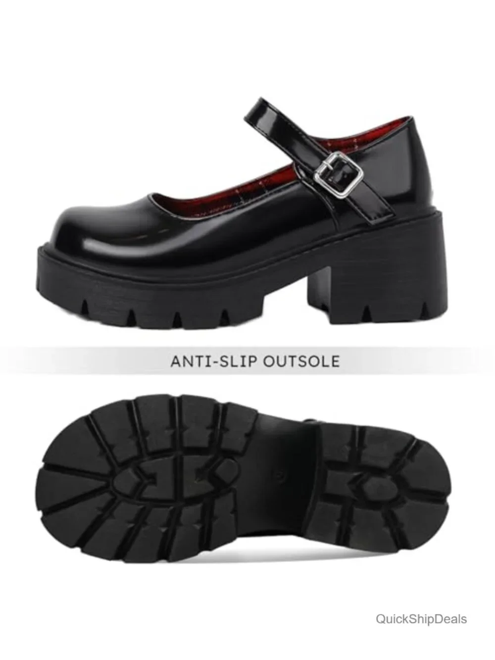 Chunky Platform Mary Janes Goth Uniform Dress Shoes Faux Leather Block Heel